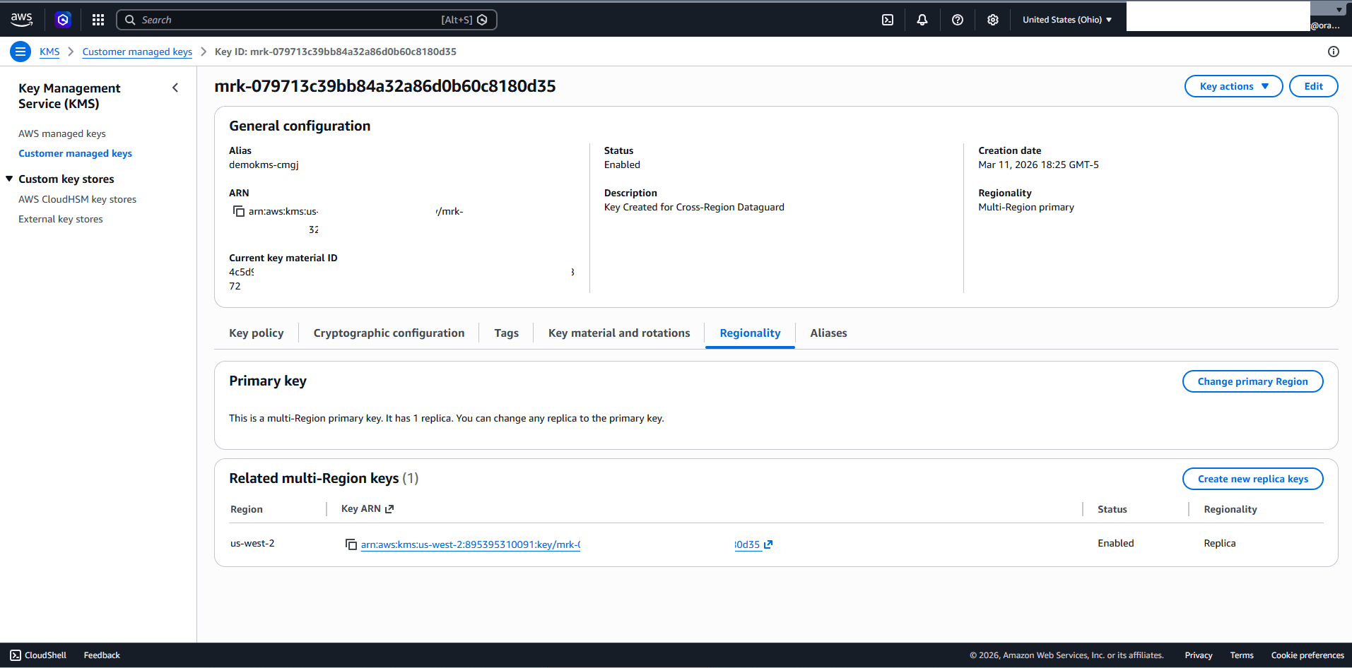This screenshot shows how to enable the multi-region key in AWS KMS. This screenshot shows how to enable the multi-region key in AWS KMS.